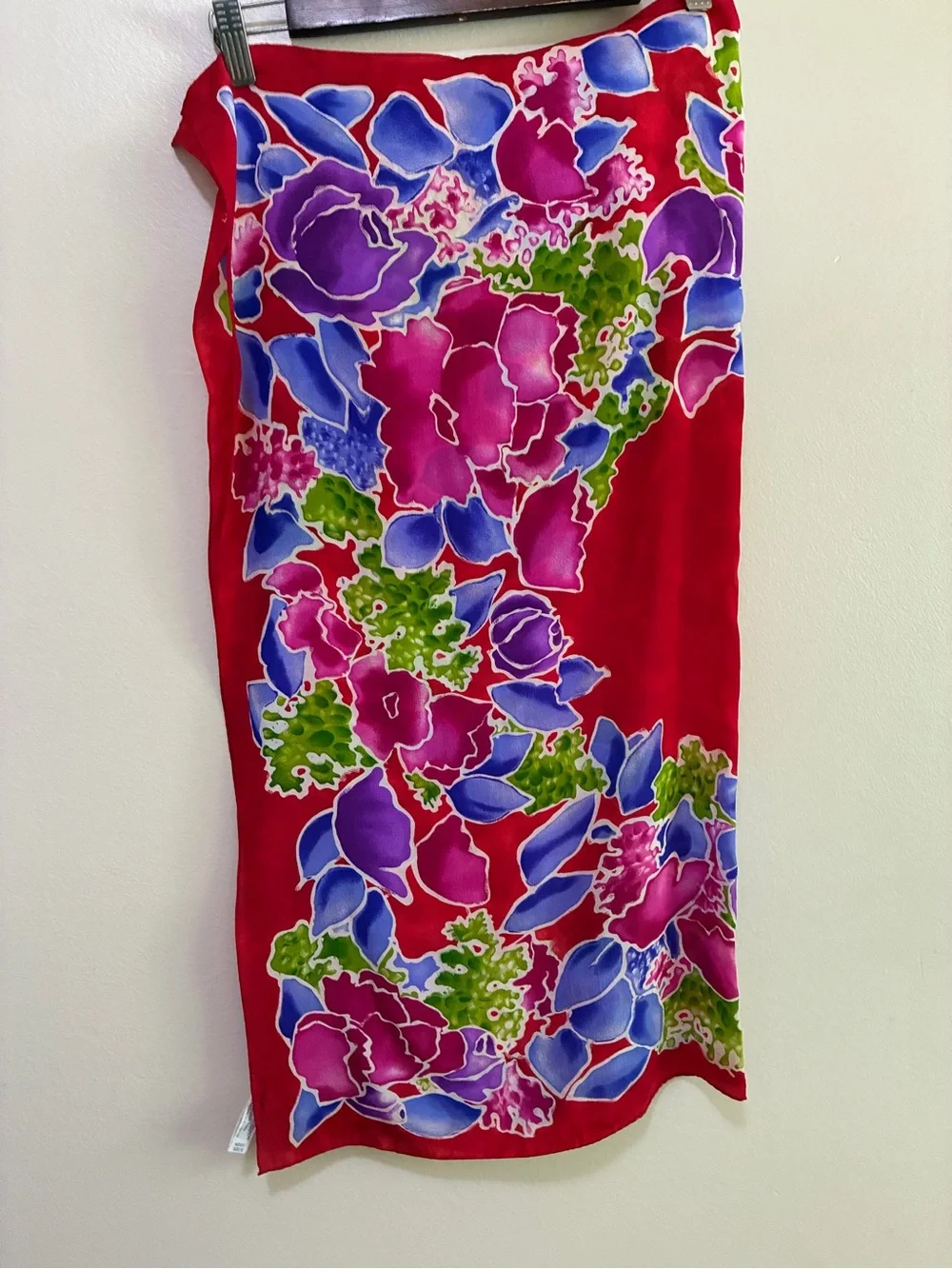 Liz Claiborne Red Floral Print Scarf with Pink & Purple Accents